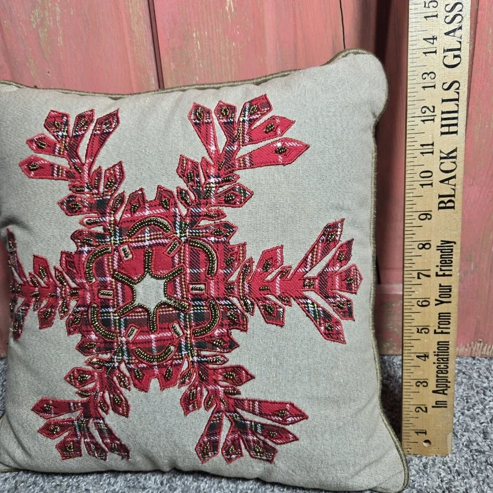 Pier 1 Beaded‎ Plaid Snowflake Christmas Throw Pillow 15